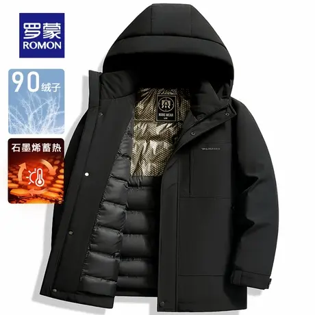 罗蒙冬季羽绒服男士短款连帽2025新款户外工装风加厚鸭绒保暖外套商品大图
