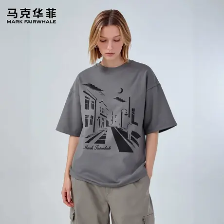 马克华菲 deer 美式复古vintage艺术剪影印花男女宽松重磅上衣潮商品大图
