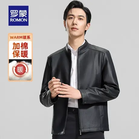 【加棉保暖】罗蒙男士商务休闲立领短款PU皮衣2025秋季新款夹克衫图片
