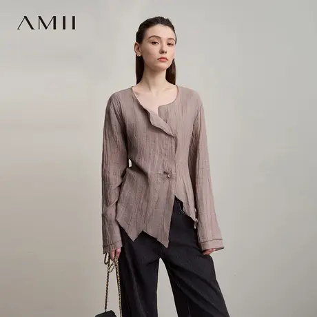 Amii【苎麻衬衫】25秋文艺复古清冷系不规则绑带苎麻衬衣衬衫女商品大图