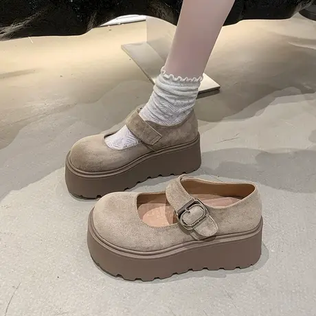 厚底小个勃肯鞋女2025秋季增高百搭配裙子高级单鞋时尚气质乐福鞋图片