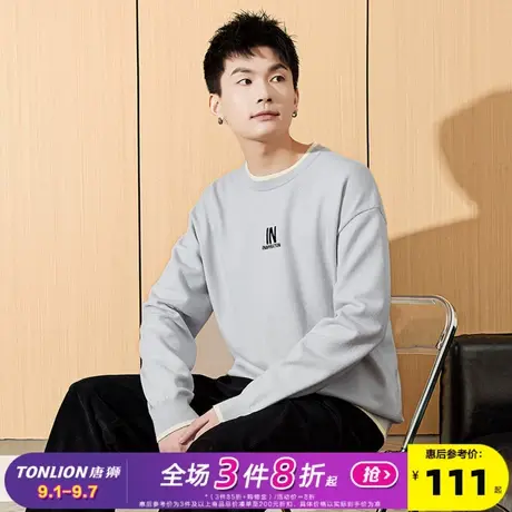 唐狮2024新款男毛衣圆领前胸小细节文字针织衫撞色设计感上衣休闲商品大图