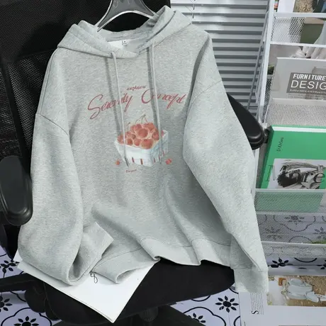 KHV真维斯卫衣外套女秋连帽2025新款薄款宽松小个子短款套头上衣商品大图