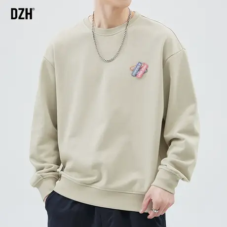 男生杏色美式卫衣男圆领秋季潮牌休闲长袖上衣男款百搭2023年新款商品大图