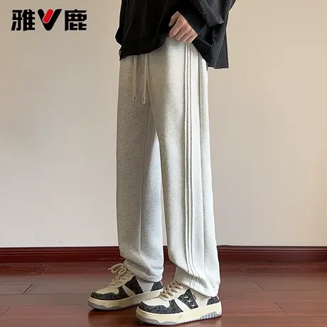 雅鹿2025秋冬新款宽松中腰抽绳加绒休闲裤男青年时尚潮牌运动卫裤商品大图