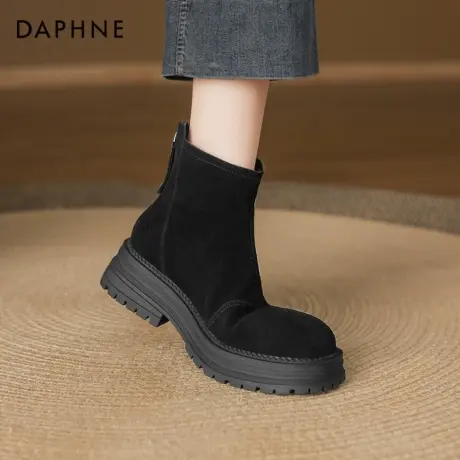 达芙妮厚底短靴女2026新款秋冬季黑色绒面瘦瘦靴真皮英伦马丁靴子图片