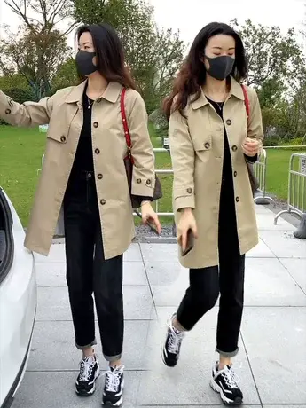 中长款小个子风衣女春秋季新款韩版宽松百搭气质卡其色大衣外套潮商品大图