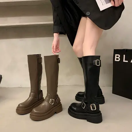 靴子女长筒靴高跟配裙子时装女鞋2023年新款秋季英伦风爆款骑士靴图片