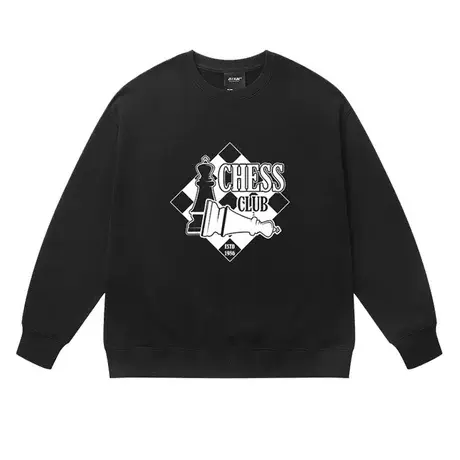 美式复古国际象棋学院风圆领卫衣复古vintage休闲加绒宽松上衣男图片