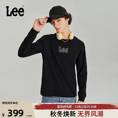 Lee商场同款标准版型镂空字母logo圆领棉质男长袖T恤LMT0067734DR图片