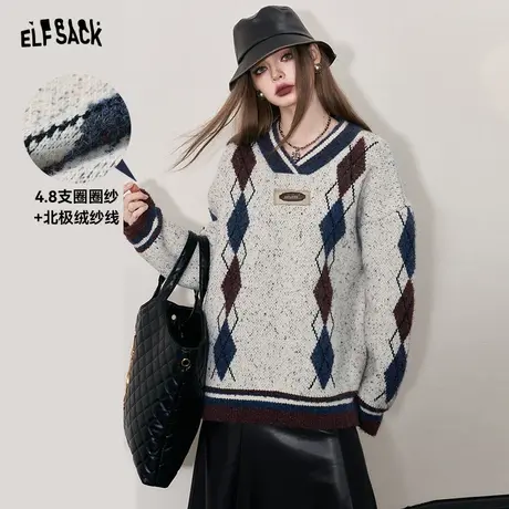 妖精的口袋费尔岛复古毛衣女2023冬季新款学院风设计感长袖上衣商品大图