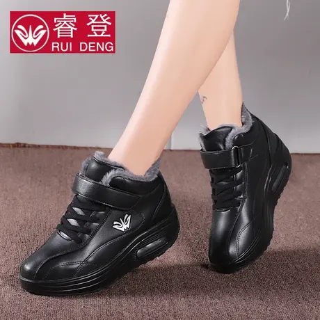 女鞋高帮鞋厚底摇摇鞋加绒棉鞋女冬季运动休闲鞋魔术扣妈妈旅游鞋图片