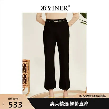 YINER音儿女装2022冬季新款金属装饰微喇休闲裤商品大图