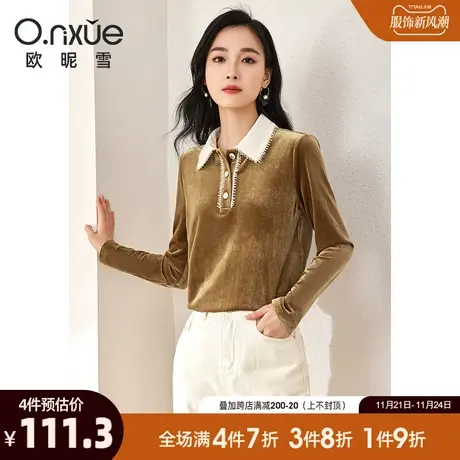 欧昵雪2023冬季新款时尚灯芯绒翻领丝绒衬衫女长袖直筒美拉德衬衣商品大图