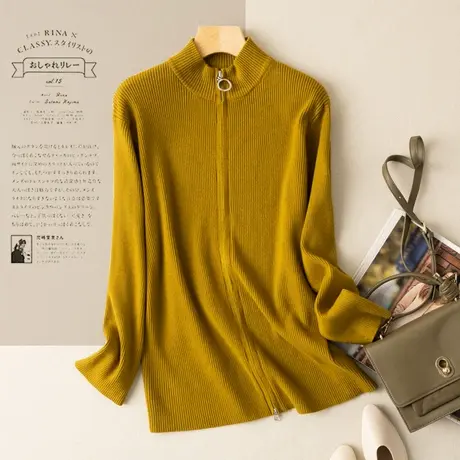 拉链针织开衫女春秋外搭宽松复古上衣女温柔软糯毛衣外套2022新款图片