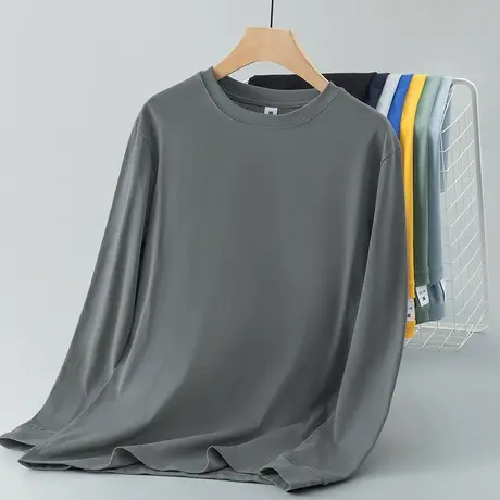 240g重磅纯棉长袖t恤男2024秋季新款纯色内搭打底衫美式全棉秋衣图片