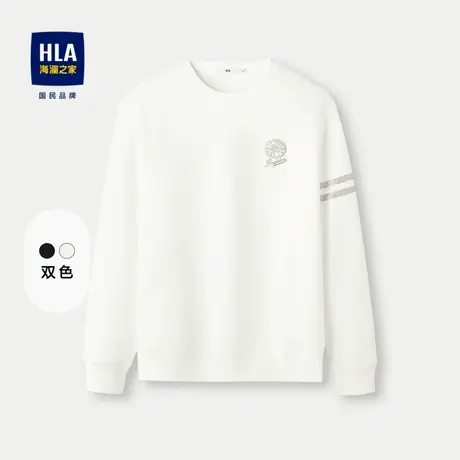 HLA/海澜之家菠萝提花卫衣2023秋季印花圆领立体微弹上衣男图片