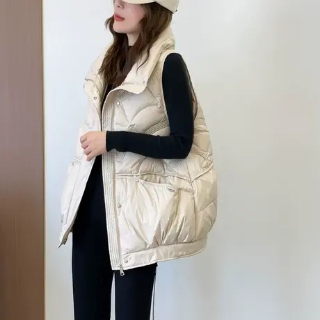 宽松大码白鸭绒羽绒马甲女2023秋冬季新款百搭马夹坎肩外套背心潮商品大图