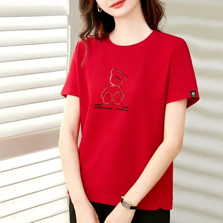 小熊t恤女夏装短袖2024年新款时尚显瘦体恤衫ins潮百搭圆领上衣服图片