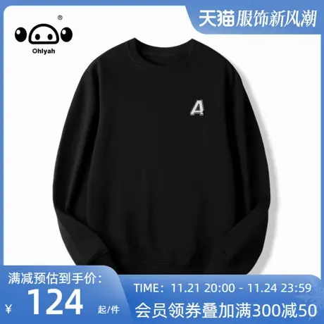 Ohlyah潮牌ins胸花卫衣女oversize嘻哈宽松印花大码圆领套头衫图片