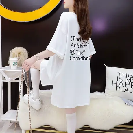 设计感短袖T恤女中长款2024新款夏季洋气减龄宽松慵懒风半袖上衣商品大图