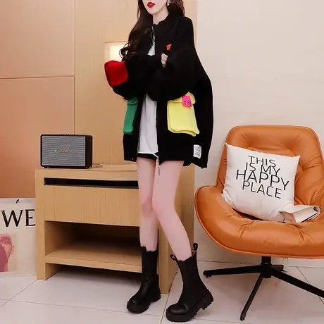 设计感重工拼接毛衣开衫女2024新款早春季宽松慵懒风百搭针织外套图片