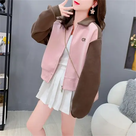 Polo领女士卫衣春秋2023年新款宽松拼色拉链小个子棒球服外套上衣商品大图