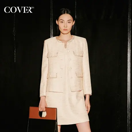 COVER秋季色织金属织带香风外套商品大图