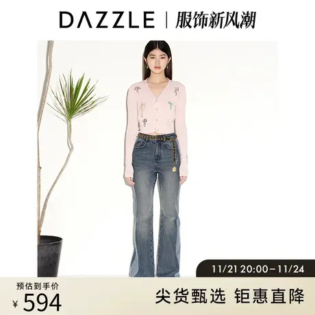 DAZZLE地素 奥莱春季蝴蝶结提花针织开衫打底衫女商品大图