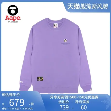 Aape旗舰店男装春夏猿人迷彩徽章字母印花休闲圆领卫衣A304XXL商品大图
