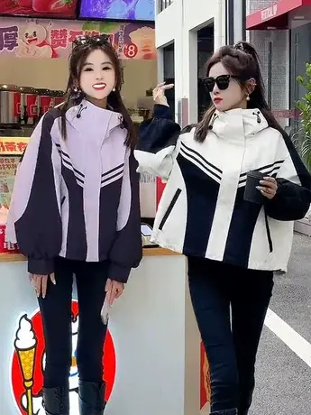 冬季羽绒服外套女新款时尚休闲高级感连帽设计感保暖冲锋衣派克服商品大图