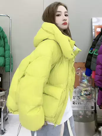 羽绒棉服外套女欧货2023年冬季新款韩版宽松百搭纯色连帽加厚棉衣图片