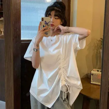 美式复古短袖t恤女夏季纯棉大码半袖宽松韩版ins设计感小众上衣服商品大图