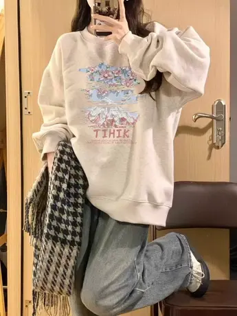 美式复古hiphop潮牌卫衣女春秋薄款宽松oversize慵懒风小个子外套图片