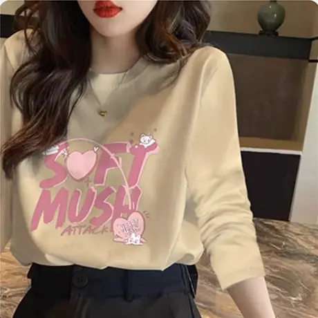 长袖t恤女设计感小众女士显瘦潮春秋新款宽松纯棉内搭打底衫上衣图片