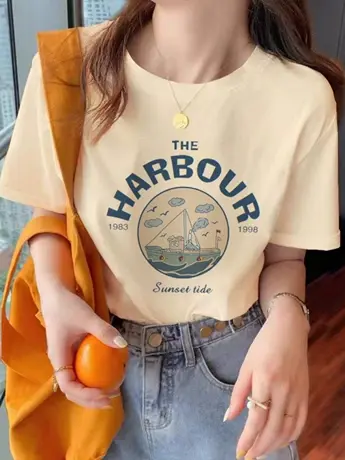 女士仿棉短袖t恤2023新款夏季美式复古港味chic潮牌宽松显瘦上衣商品大图