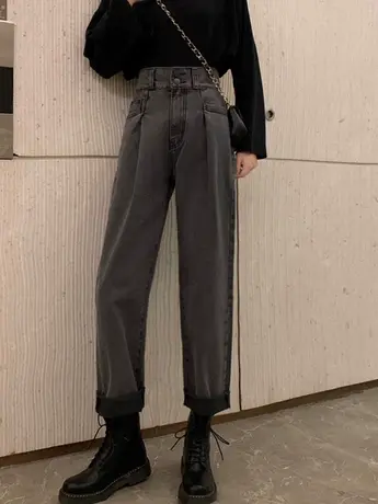 古着感裤子秋季2023年新款高腰百搭直筒裤女显瘦显高阔腿牛仔长裤商品大图