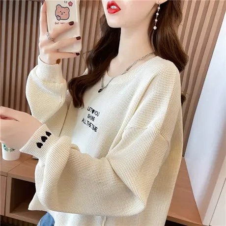 早秋华夫格卫衣女春秋韩版宽松薄款ins小个子美式短款上衣外套潮商品大图