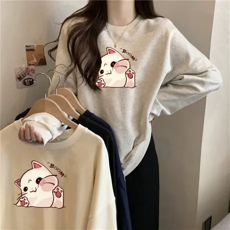 加绒加厚卫衣女秋冬2023新款韩版潮学生宽松oversize欧货长袖上衣商品大图