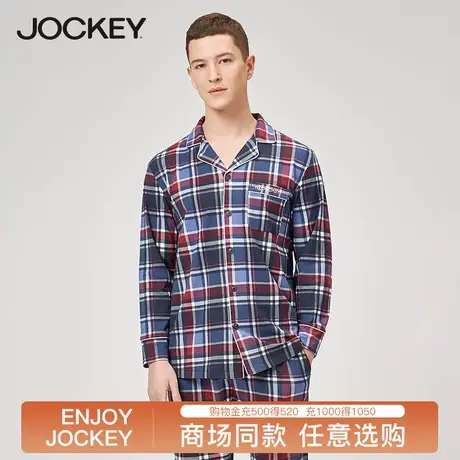 Jockey男士家居服套装莫代尔睡衣格纹翻领简约格纹可外穿家居服图片