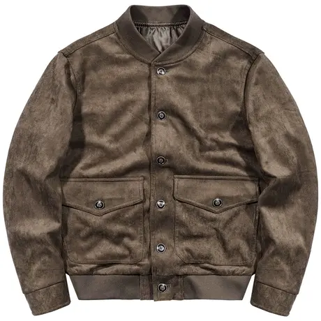 VIP潮牌飞行夹克男士复古麂皮绒工装外套春秋韩版潮流纯色棒球服商品大图