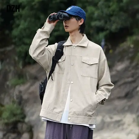 男士秋装2023新款灯芯绒外套男春秋潮高级感杏色上衣美式夹克工装商品大图