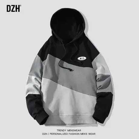 男士撞色纯棉卫衣男冬款连帽潮牌宽松上衣男装2024年新款外套春秋图片