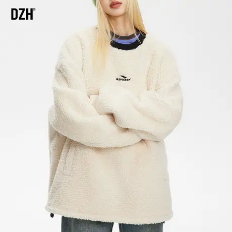 情侣羊羔绒加厚卫衣男加绒秋冬款2024新款圆领打底衫保暖内搭外套商品大图