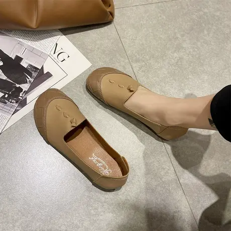 豆豆鞋女2024年新款春秋百搭复古文艺单鞋软底一脚蹬平底孕妇瓢鞋商品大图