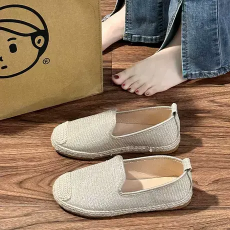 乐福鞋女2023春秋新款水钻平底夏季渔夫鞋网红豆豆鞋百搭浅口单鞋图片