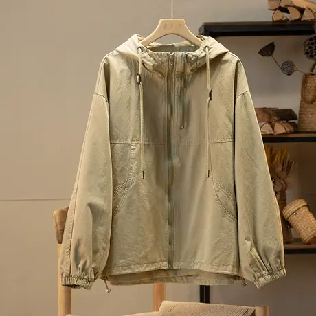 享永子中长款风衣外套女文艺复古连帽拉链休闲百搭2024秋季新款商品大图