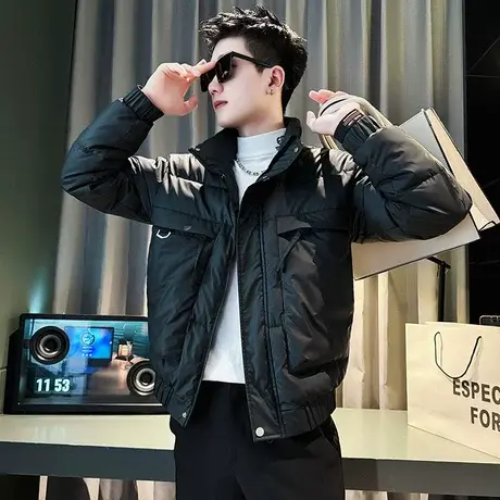 纯色棉衣男冬季2023新款潮牌个性工装大口袋痞帅休闲加厚棉服外套商品大图
