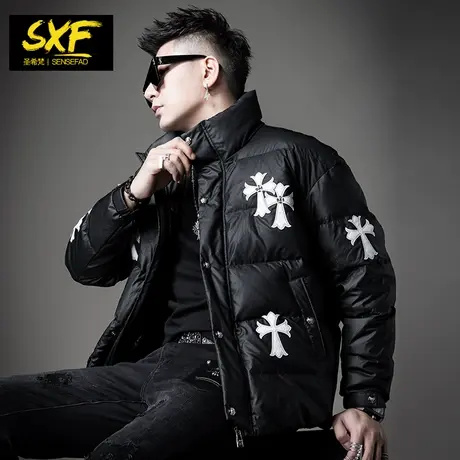 SXF圣希梵90绒男士羽绒服 欧货潮牌暗纹刺绣2023冬新款立领外套男商品大图