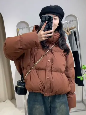 连帽羽绒服女保暖短款冬季2023新款小个子加厚面包服外套上衣潮款图片